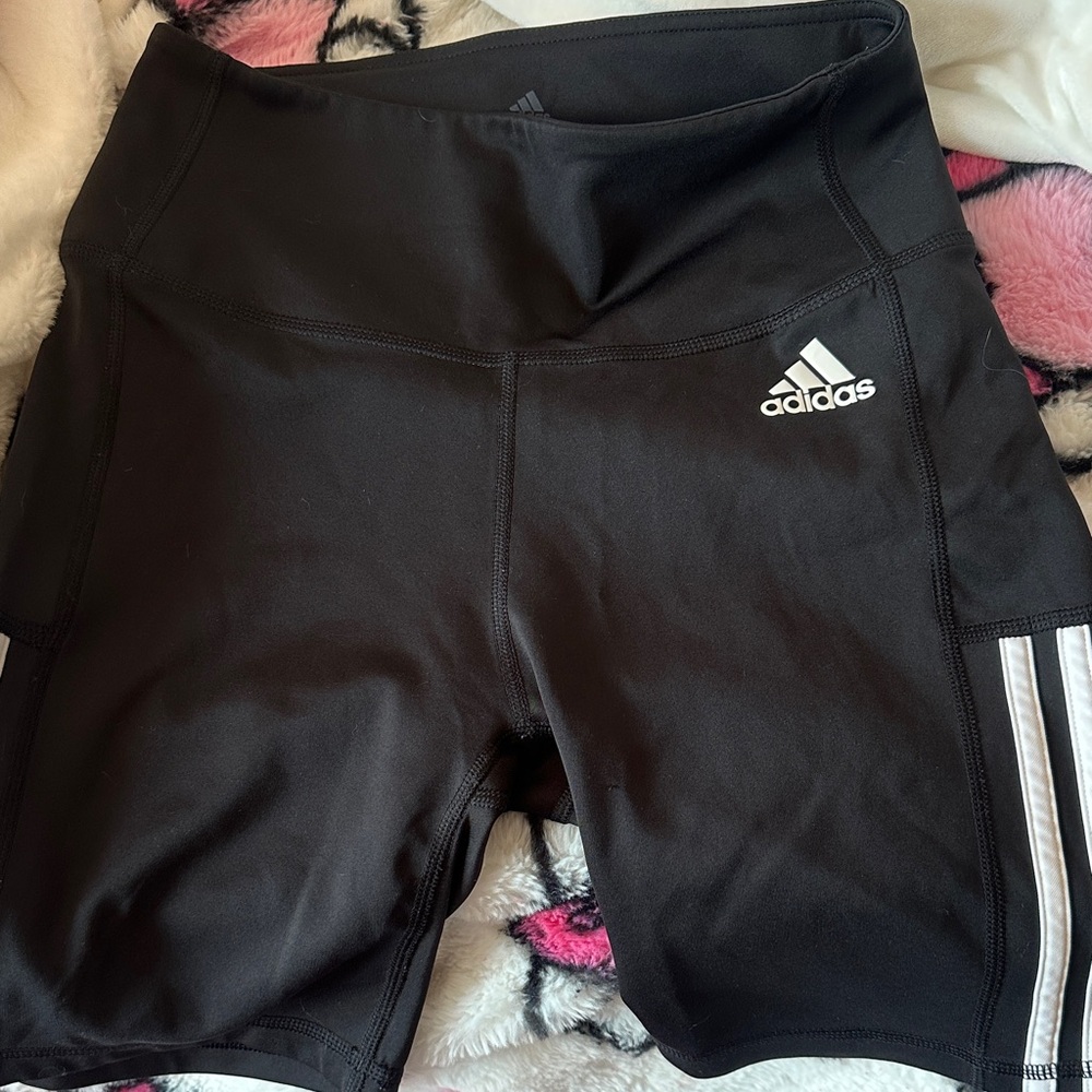 adidas Black Bike Shorts with White Logo & Side Stripes